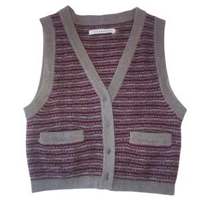 Lily Mcneal Sweater Vest Striped Button Front Cashmere Maroon Grey Size XS